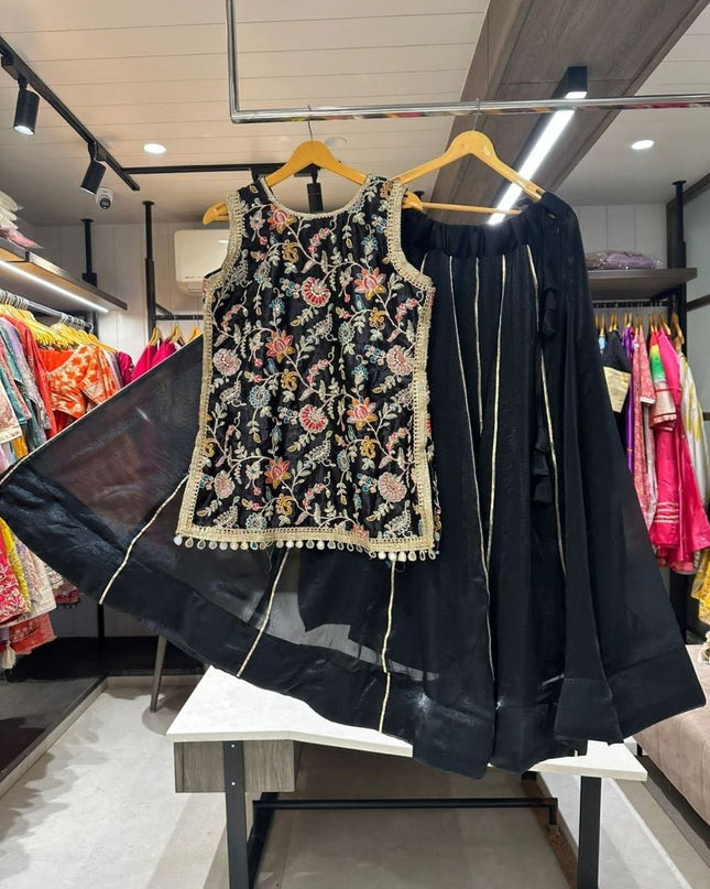 New Trendy Lehenga Choli | Soft Aura Silk | Blouse With Heavy Resham Work & Mirror Lace | Perfect For Festive Occasions And Celebrations - Rosepetals Luxe
