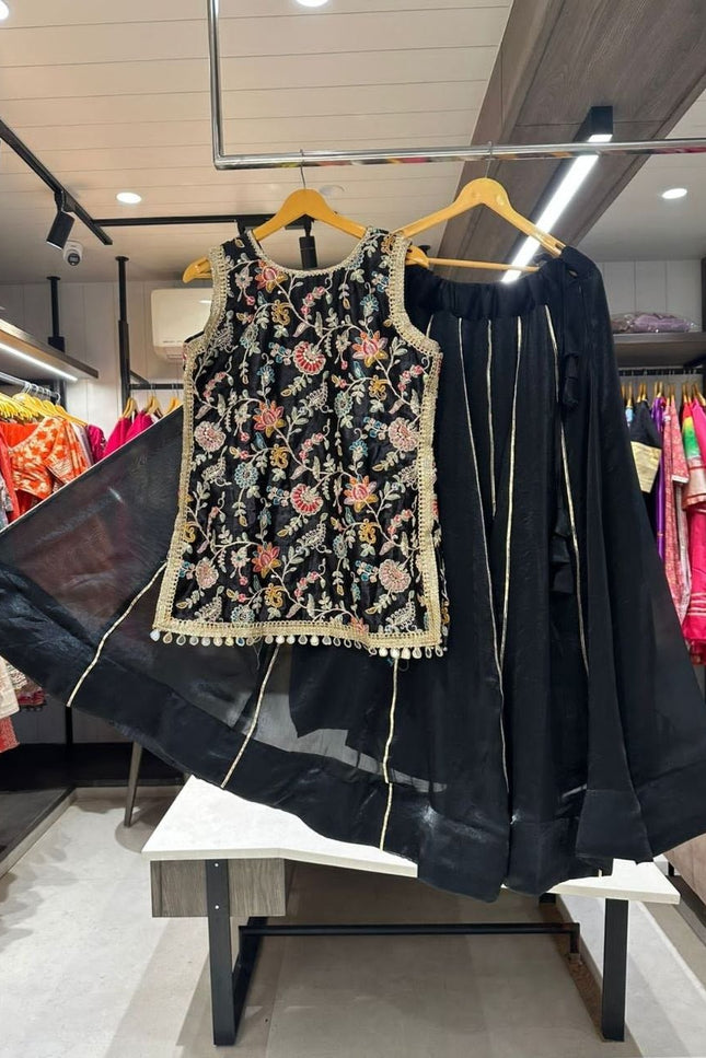 New Trendy Lehenga Choli | Soft Aura Silk | Blouse With Heavy Resham Work & Mirror Lace | Perfect For Festive Occasions And Celebrations - Rosepetals Luxe