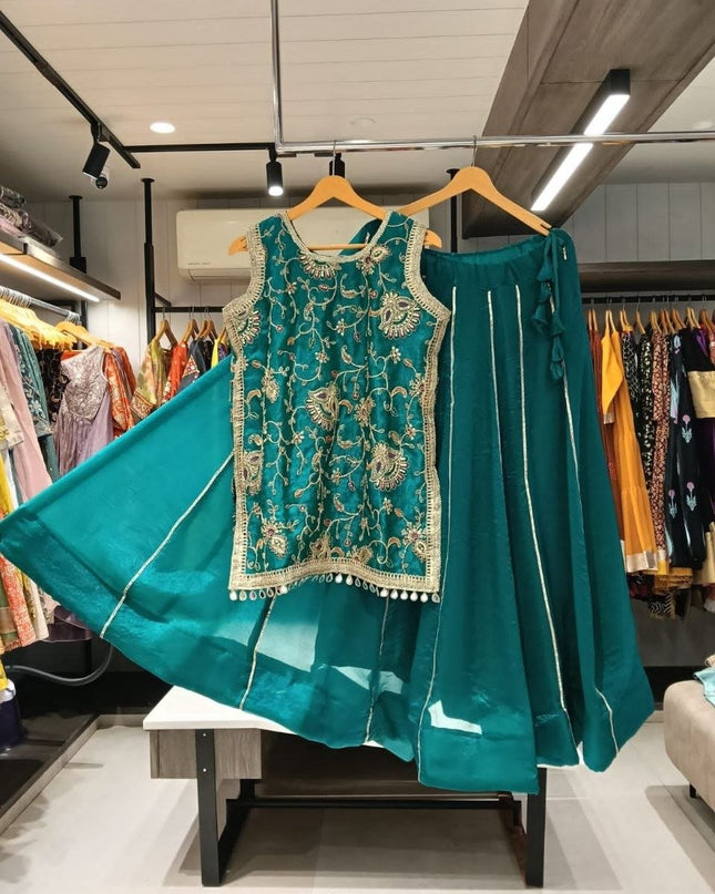 New Trendy Lehenga Choli | Soft Aura Silk | Blouse With Heavy Resham Work & Mirror Lace | Perfect For Festive Occasions And Celebrations - Rosepetals Luxe