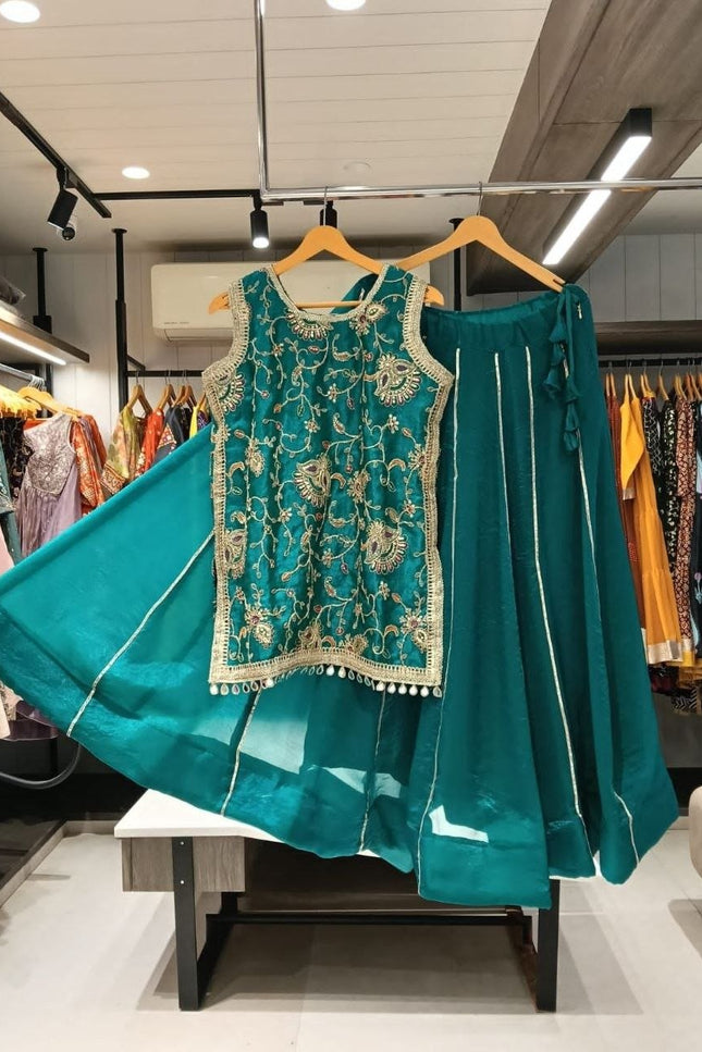 New Trendy Lehenga Choli | Soft Aura Silk | Blouse With Heavy Resham Work & Mirror Lace | Perfect For Festive Occasions And Celebrations - Rosepetals Luxe