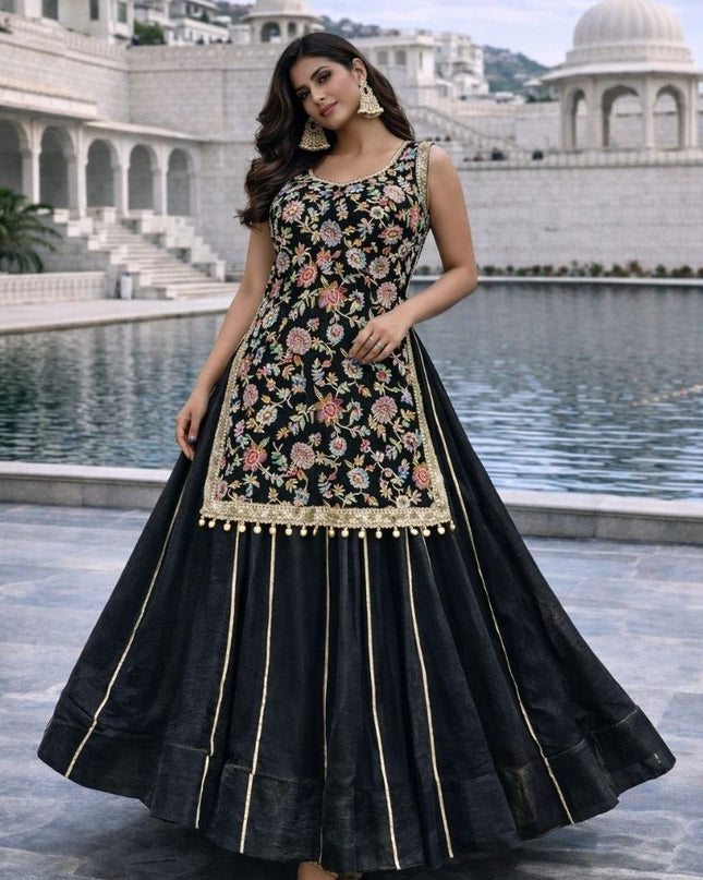 New Trendy Lehenga Choli | Soft Aura Silk | Blouse With Heavy Resham Work & Mirror Lace | Perfect For Festive Occasions And Celebrations - Rosepetals Luxe