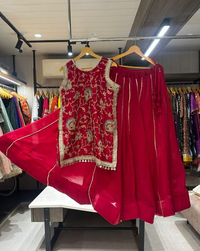 New Trendy Lehenga Choli | Soft Aura Silk | Blouse With Heavy Resham Work & Mirror Lace | Perfect For Festive Occasions And Celebrations - Rosepetals Luxe