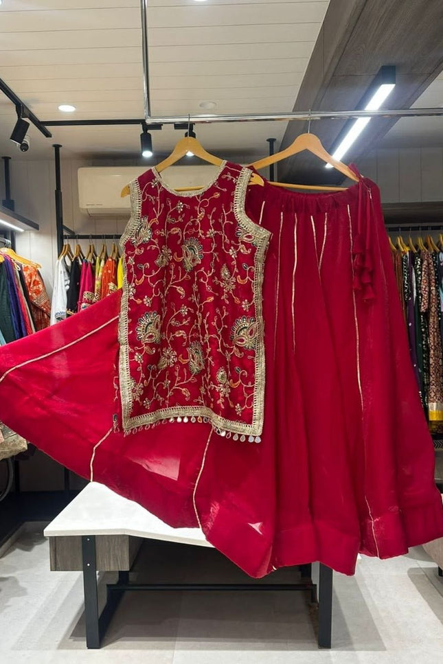 New Trendy Lehenga Choli | Soft Aura Silk | Blouse With Heavy Resham Work & Mirror Lace | Perfect For Festive Occasions And Celebrations - Rosepetals Luxe