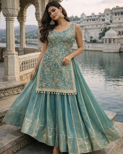 New Trendy Lehenga Choli | Soft Aura Silk | Blouse With Heavy Resham Work & Mirror Lace | Perfect For Festive Occasions And Celebrations - Rosepetals Luxe
