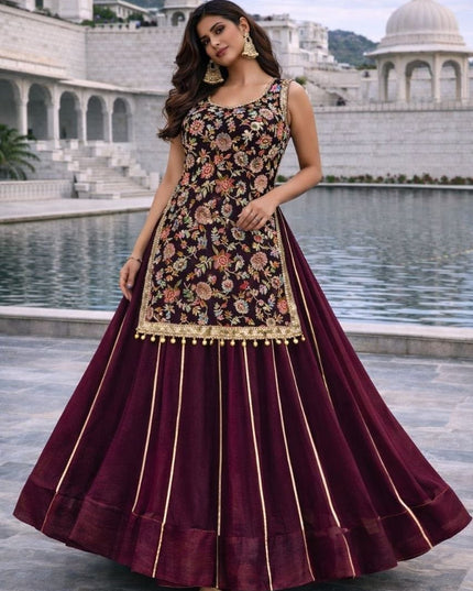 New Trendy Lehenga Choli | Soft Aura Silk | Blouse With Heavy Resham Work & Mirror Lace | Perfect For Festive Occasions And Celebrations - Rosepetals Luxe