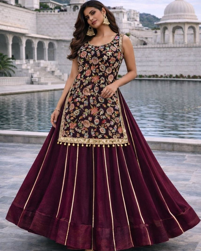 New Trendy Lehenga Choli | Soft Aura Silk | Blouse With Heavy Resham Work & Mirror Lace | Perfect For Festive Occasions And Celebrations - Rosepetals Luxe
