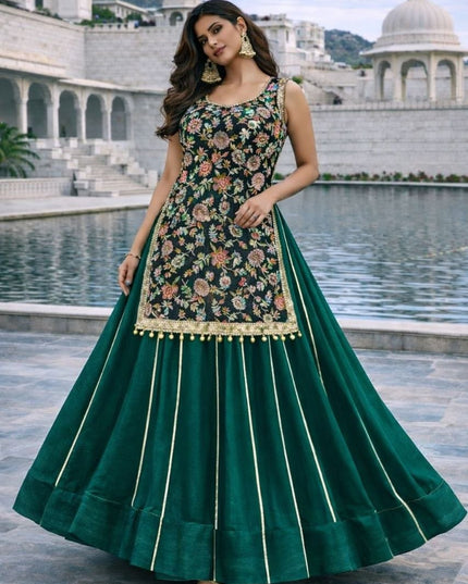 New Trendy Lehenga Choli | Soft Aura Silk | Blouse With Heavy Resham Work & Mirror Lace | Perfect For Festive Occasions And Celebrations - Rosepetals Luxe
