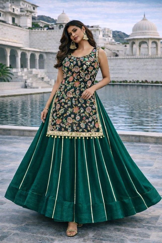 New Trendy Lehenga Choli | Soft Aura Silk | Blouse With Heavy Resham Work & Mirror Lace | Perfect For Festive Occasions And Celebrations - Rosepetals Luxe