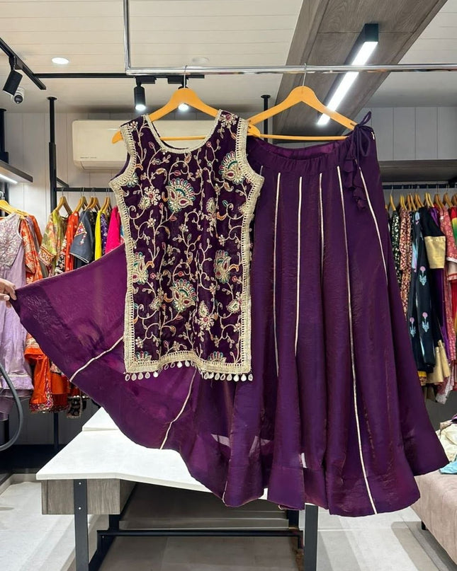 New Trendy Lehenga Choli | Soft Aura Silk | Blouse With Heavy Resham Work & Mirror Lace | Perfect For Festive Occasions And Celebrations - Rosepetals Luxe