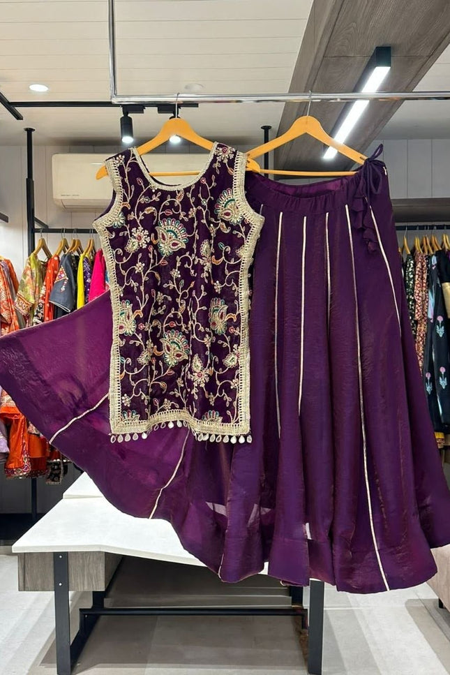 New Trendy Lehenga Choli | Soft Aura Silk | Blouse With Heavy Resham Work & Mirror Lace | Perfect For Festive Occasions And Celebrations - Rosepetals Luxe
