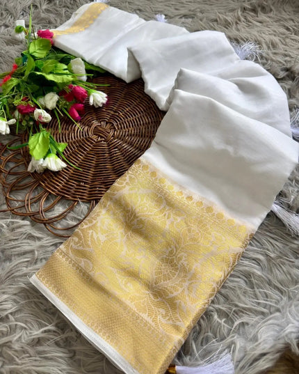 Onam Special Kerala Cotton Saree | Lightweight Festive White Drape - Rosepetals Luxe