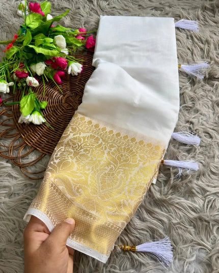 Onam Special Kerala Cotton Saree | Lightweight Festive White Drape - Rosepetals Luxe