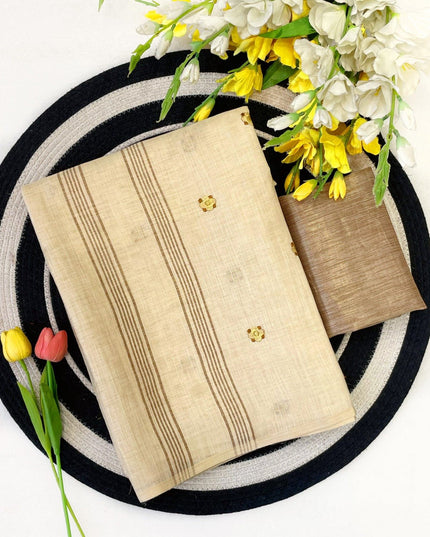 Onam Special Linen Silk Saree | Embroidery & Latkan Work | Contrast Blouse | 7 Colours - Rosepetals Luxe