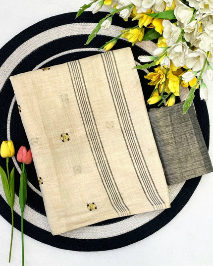 Onam Special Linen Silk Saree | Embroidery & Latkan Work | Contrast Blouse | 7 Colours - Rosepetals Luxe