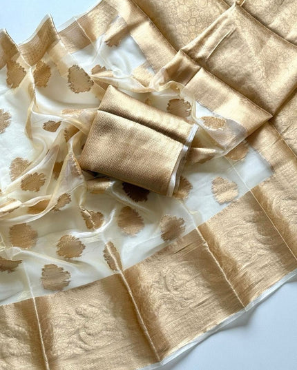 Onam Special Tussar Silk Saree | Pure Zari Weaving | Cut Dana Pallu & Pom Pom Latkan - Rosepetals Luxe