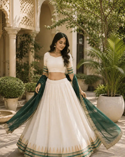 Onam Viscose Jacquard Lehenga Choli Set – Zari Temple Weave & Faux Georgette Dupatta - Rosepetals Luxe