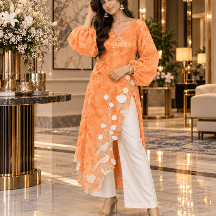 Organza Mirror Work Shrug Set with Inner Top and Rayon Pants - Rosepetals Luxe