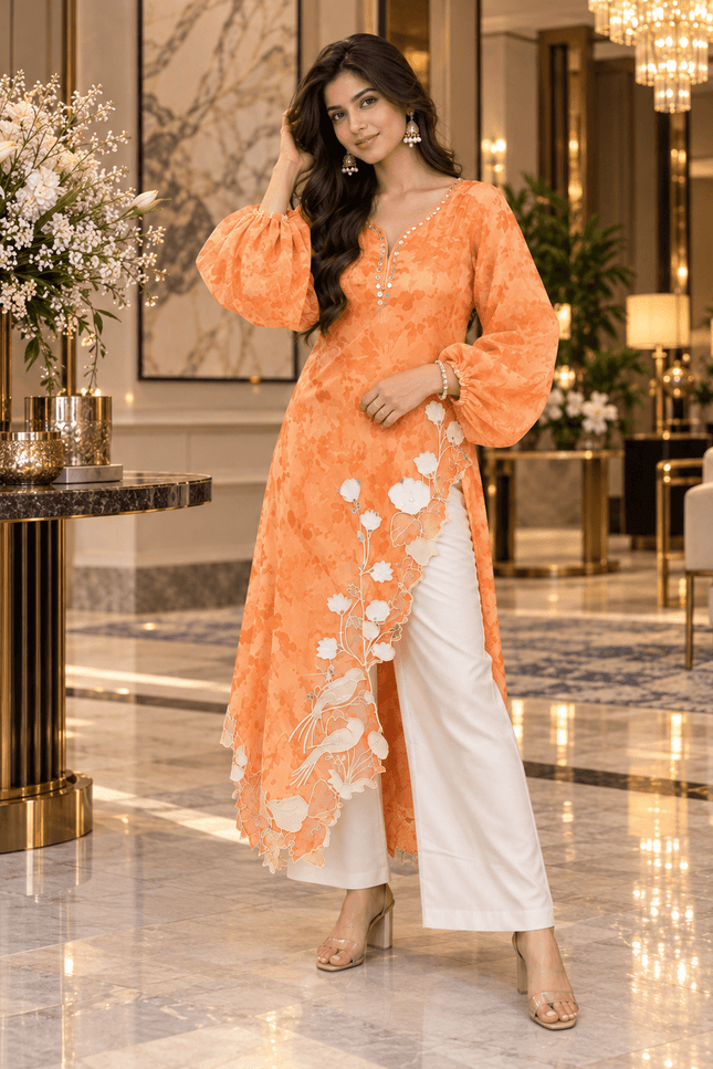 Organza Mirror Work Shrug Set with Inner Top and Rayon Pants - Rosepetals Luxe