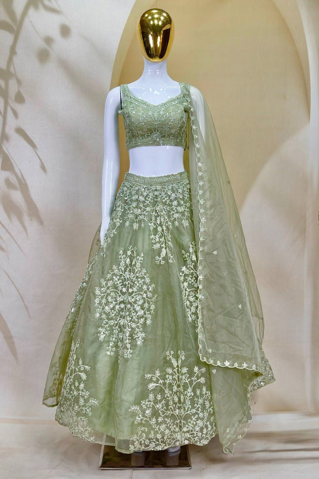 Organza Multi Dori Sequence Embroidery Lehenga Choli with Net Ruffles | Wedding & Festive - Rosepetals Luxe