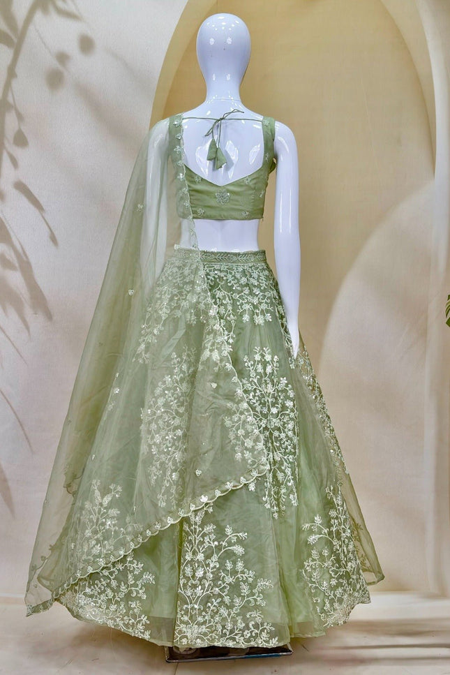 Organza Multi Dori Sequence Embroidery Lehenga Choli with Net Ruffles | Wedding & Festive - Rosepetals Luxe