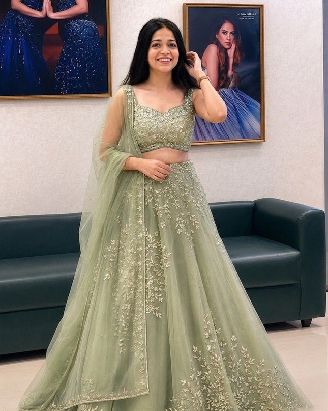 Organza Multi Dori Sequence Embroidery Lehenga Choli with Net Ruffles | Wedding & Festive - Rosepetals Luxe