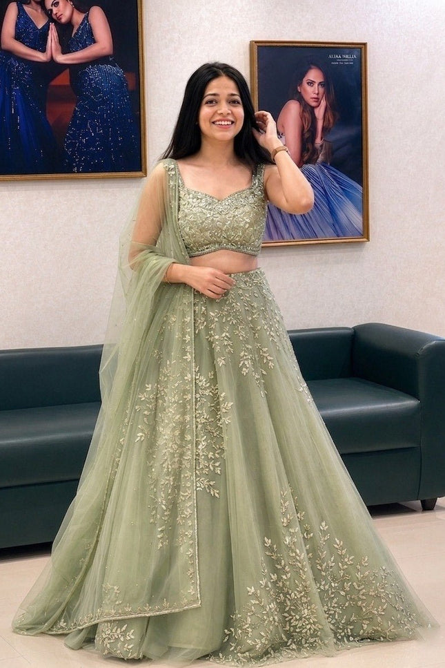 Organza Multi Dori Sequence Embroidery Lehenga Choli with Net Ruffles | Wedding & Festive - Rosepetals Luxe