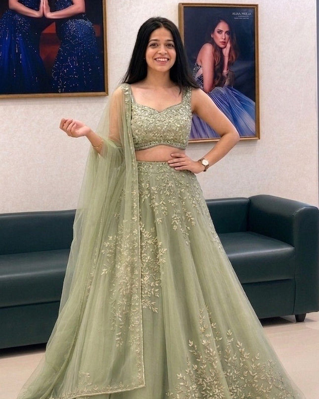 Organza Multi Dori Sequence Embroidery Lehenga Choli with Net Ruffles | Wedding & Festive - Rosepetals Luxe
