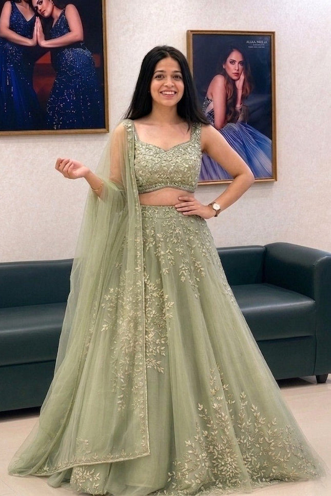 Organza Multi Dori Sequence Embroidery Lehenga Choli with Net Ruffles | Wedding & Festive - Rosepetals Luxe