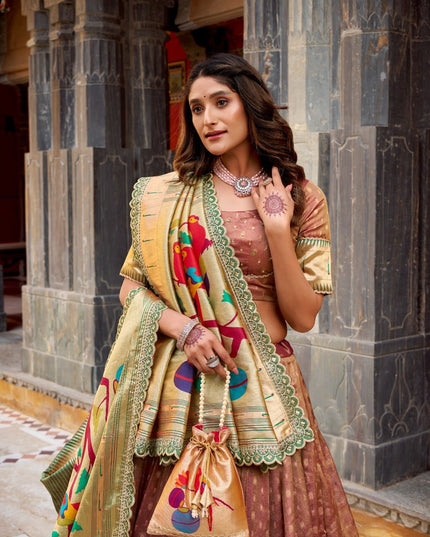 Paithani Lehenga Choli | Shimmer Organza With Zari Weaving Work | Bridal Wear - Rosepetals Luxe
