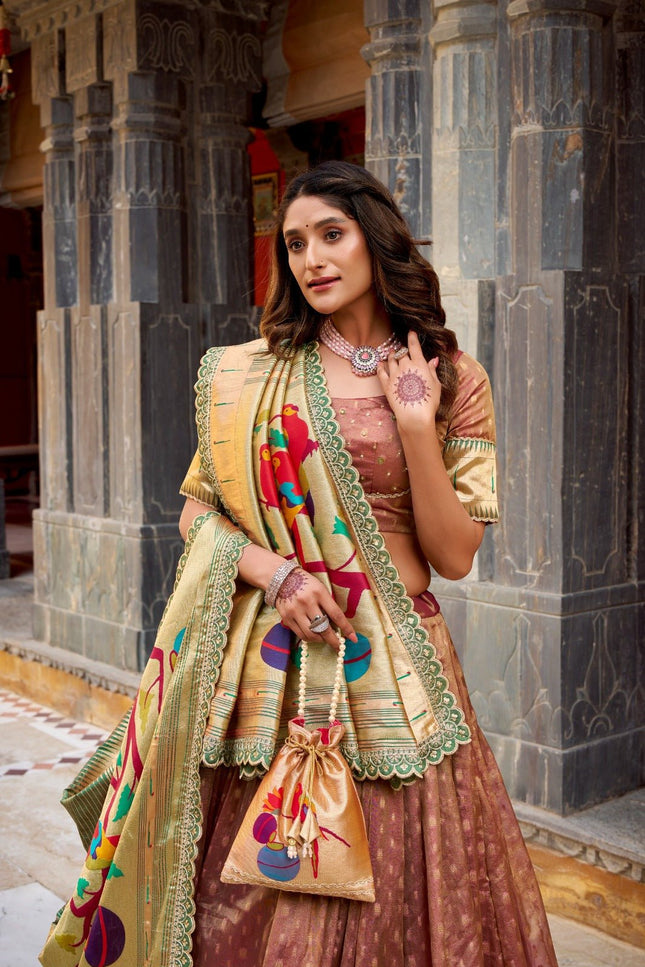 Paithani Lehenga Choli | Shimmer Organza With Zari Weaving Work | Bridal Wear - Rosepetals Luxe