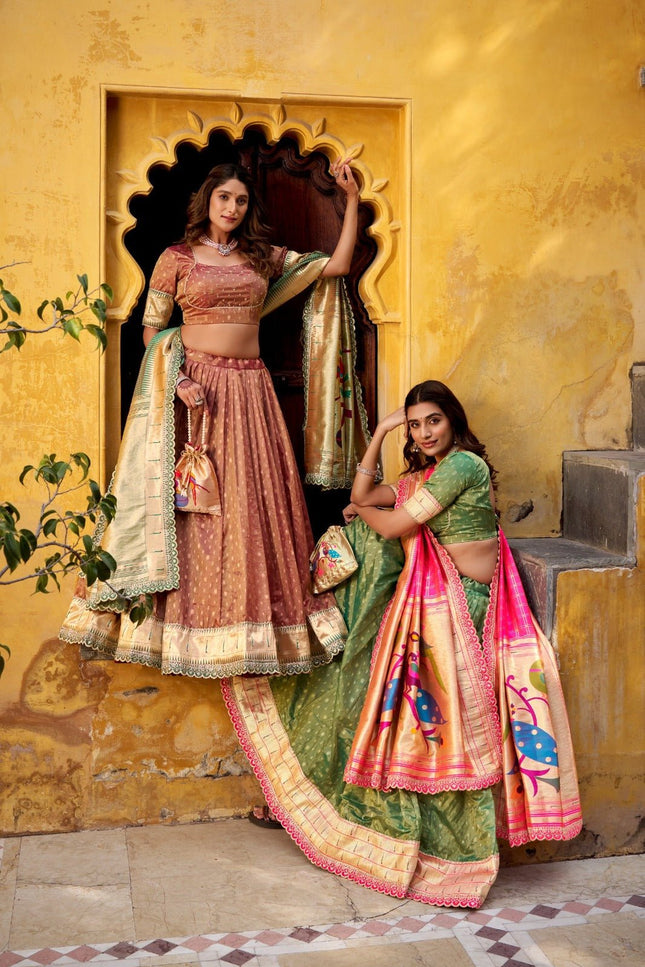 Paithani Lehenga Choli | Shimmer Organza With Zari Weaving Work | Bridal Wear - Rosepetals Luxe
