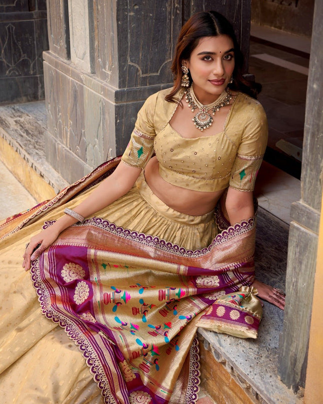 Paithani Lehenga Choli | Shimmer Organza With Zari Weaving Work | Bridal Wear - Rosepetals Luxe