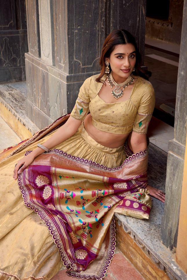 Paithani Lehenga Choli | Shimmer Organza With Zari Weaving Work | Bridal Wear - Rosepetals Luxe