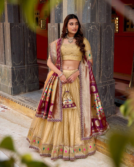 Paithani Lehenga Choli | Shimmer Organza With Zari Weaving Work | Bridal Wear - Rosepetals Luxe