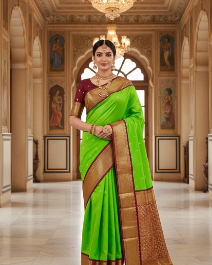 Pure Kanchipuram Silk Korvai Saree | One Side Border Design | Without Blouse - Rosepetals Luxe 