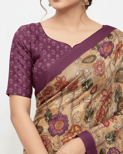 Pastel Floral Pure Cotton Saree with Blouse Piece | Casual, Festive & Office Wear - Rosepetals Luxe