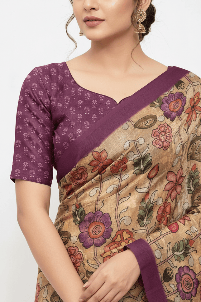 Pastel Floral Pure Cotton Saree with Blouse Piece | Casual, Festive & Office Wear - Rosepetals Luxe