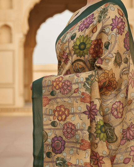 Pastel Floral Pure Cotton Saree with Blouse Piece | Casual, Festive & Office Wear - Rosepetals Luxe