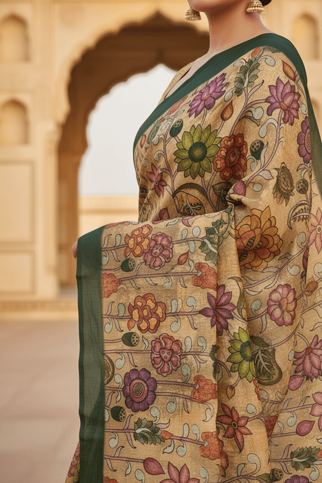 Pastel Floral Pure Cotton Saree with Blouse Piece | Casual, Festive & Office Wear - Rosepetals Luxe
