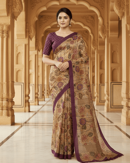 Pastel Floral Pure Cotton Saree with Blouse Piece | Casual, Festive & Office Wear - Rosepetals Luxe