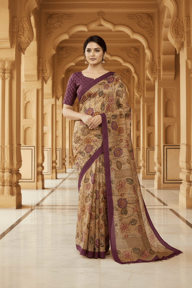 Pastel Floral Pure Cotton Saree with Blouse Piece | Casual, Festive & Office Wear - Rosepetals Luxe