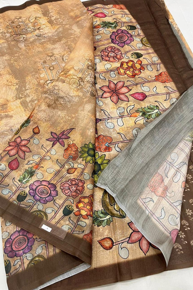 Pastel Floral Pure Cotton Saree with Blouse Piece | Casual, Festive & Office Wear - Rosepetals Luxe