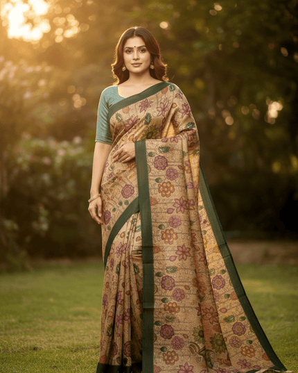 Pastel Floral Pure Cotton Saree with Blouse Piece | Casual, Festive & Office Wear - Rosepetals Luxe