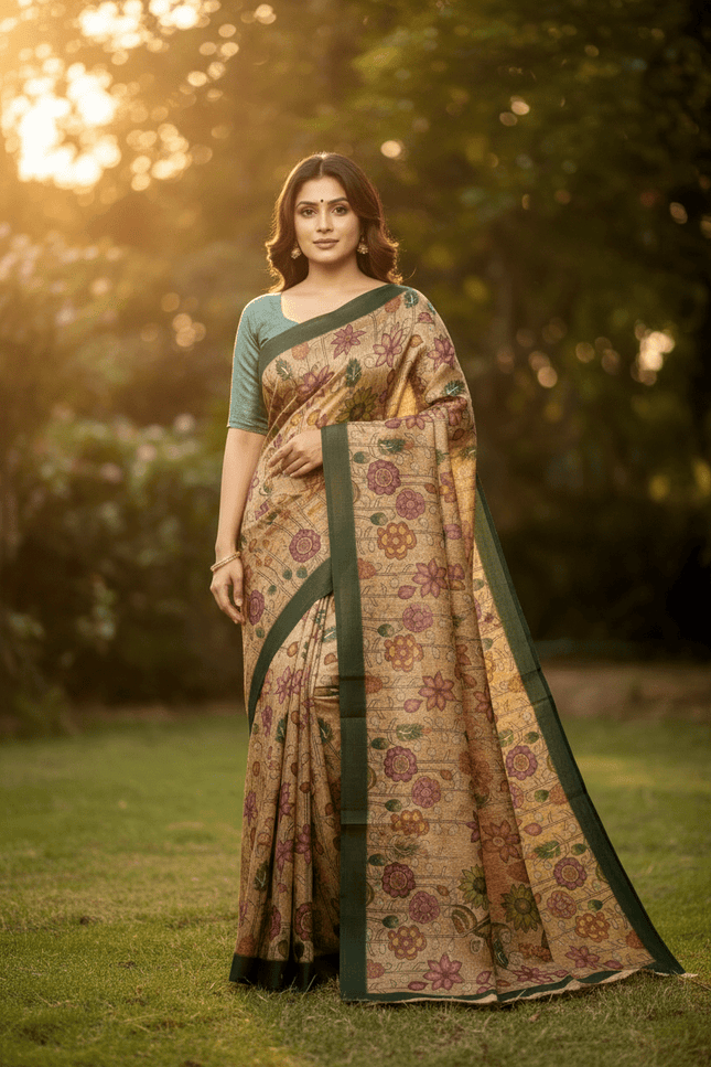 Pastel Floral Pure Cotton Saree with Blouse Piece | Casual, Festive & Office Wear - Rosepetals Luxe