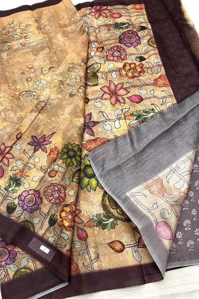 Pastel Floral Pure Cotton Saree with Blouse Piece | Casual, Festive & Office Wear - Rosepetals Luxe