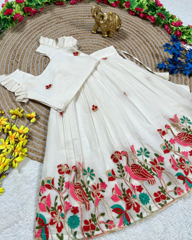 Peacock - Duck Summer Collection | Cotton Embroidery Lehenga Choli - Rosepetals Luxe