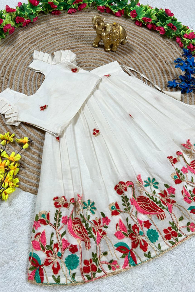 Peacock - Duck Summer Collection | Cotton Embroidery Lehenga Choli - Rosepetals Luxe