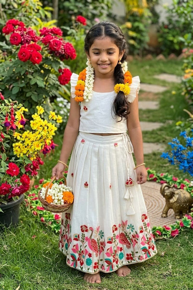 Peacock - Duck Summer Collection | Cotton Embroidery Lehenga Choli - Rosepetals Luxe