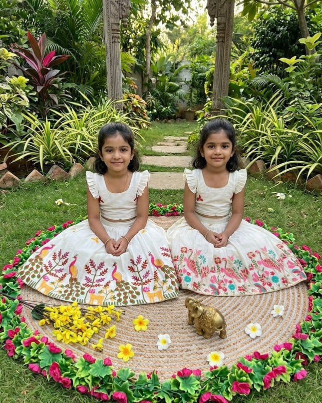 Peacock - Duck Summer Collection | Cotton Embroidery Lehenga Choli - Rosepetals Luxe