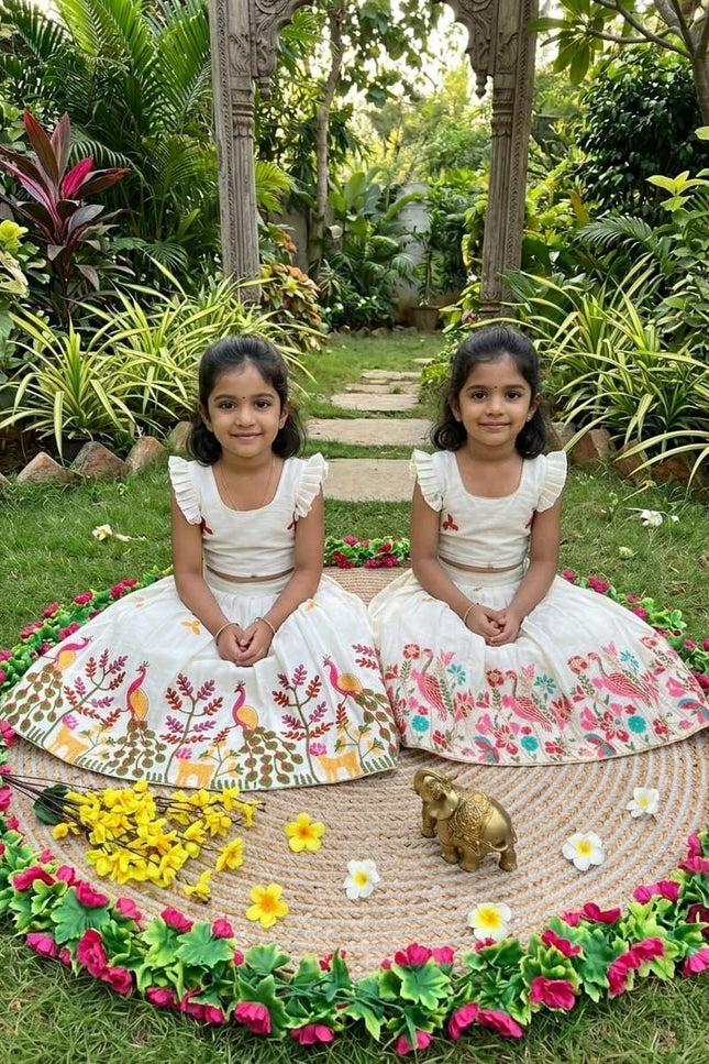Peacock - Duck Summer Collection | Cotton Embroidery Lehenga Choli - Rosepetals Luxe